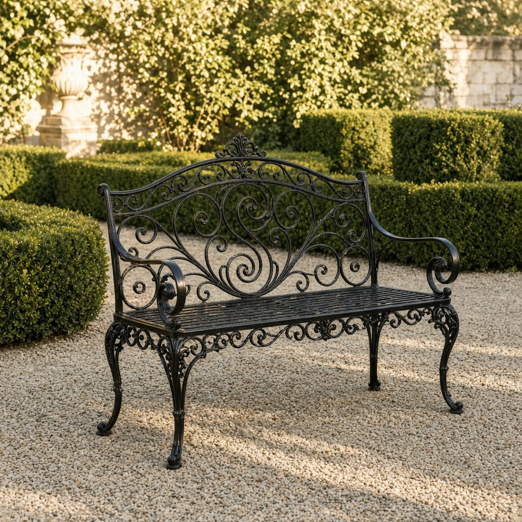 Bancă de grădină Versailles, din fier forjat lucrat manual – CastelulCuArtă