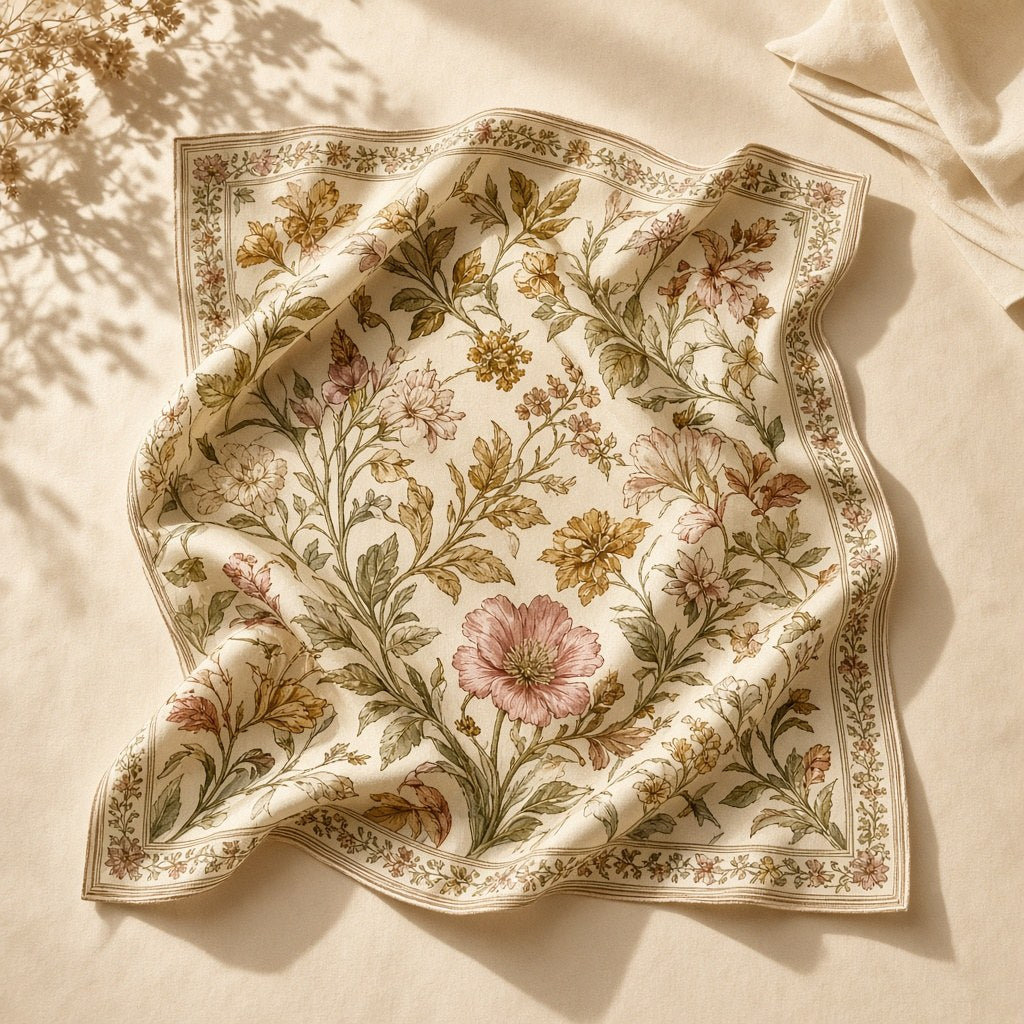 Eșarfă din mătase cu imprimeu floral, piesă vintage unicat – CastelulCuArtă