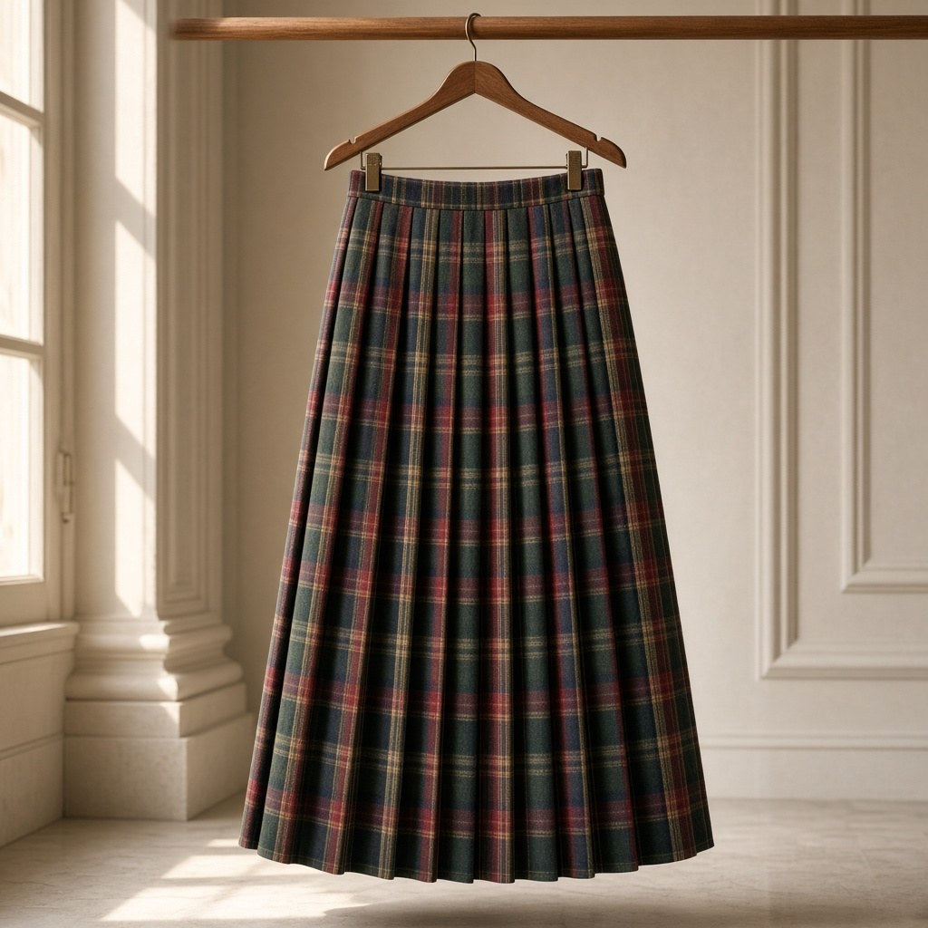 Fustă plisată în carouri, piesă vintage unicat – CastelulCuArtă