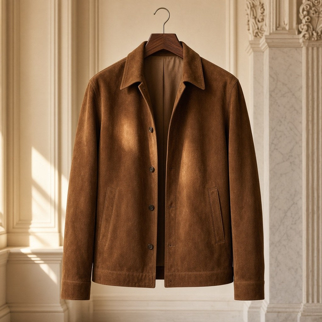 Jachetă din piele întoarsă, maro, piesă vintage unicat – CastelulCuArtă