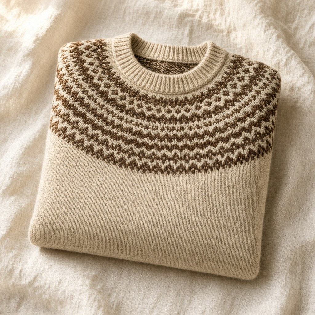 Pulover jacquard din lână, piesă vintage unicat – CastelulCuArtă