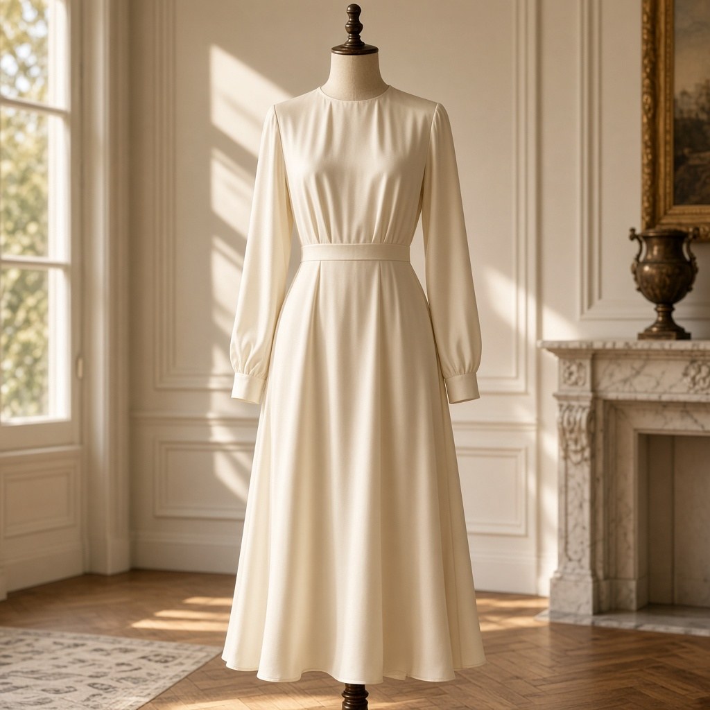 Rochie midi din mătase, crem, piesă vintage unicat – CastelulCuArtă